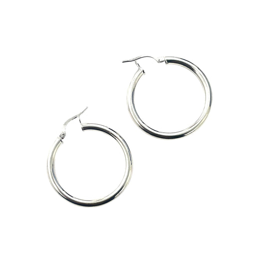 14K White Gold Hoops