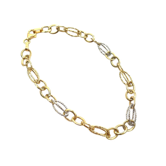 14K Two-tone Textured Fancy Link Bracelet