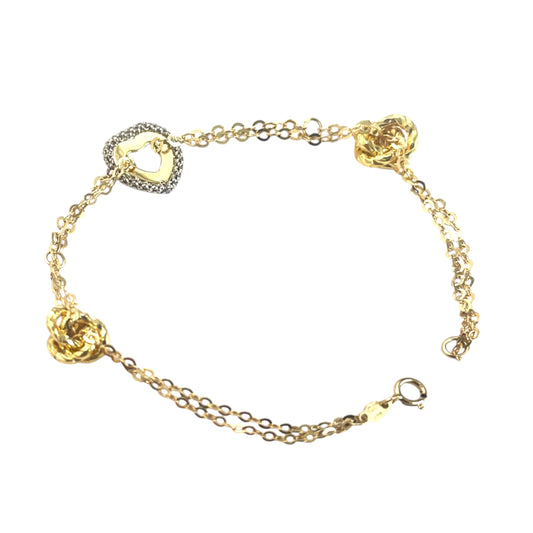 14K Two-tone Heart Double Chain Bracelet