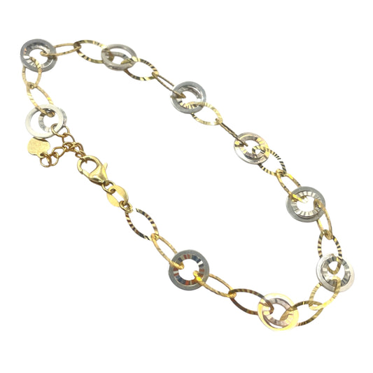 14k Two Tone Round Link Chain Bracelet