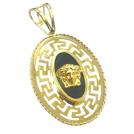 14k Oval Greca Medusa Pendant Large