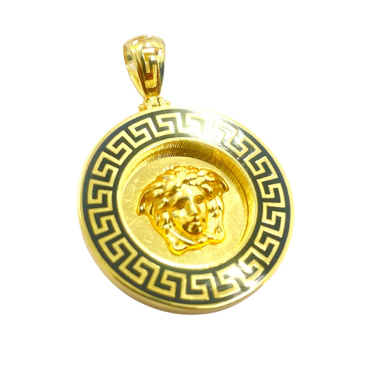 14K Black Greca Medusa Pendant