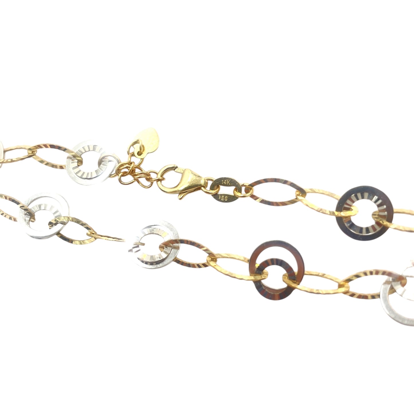 14k Two Tone Round Link Chain Bracelet