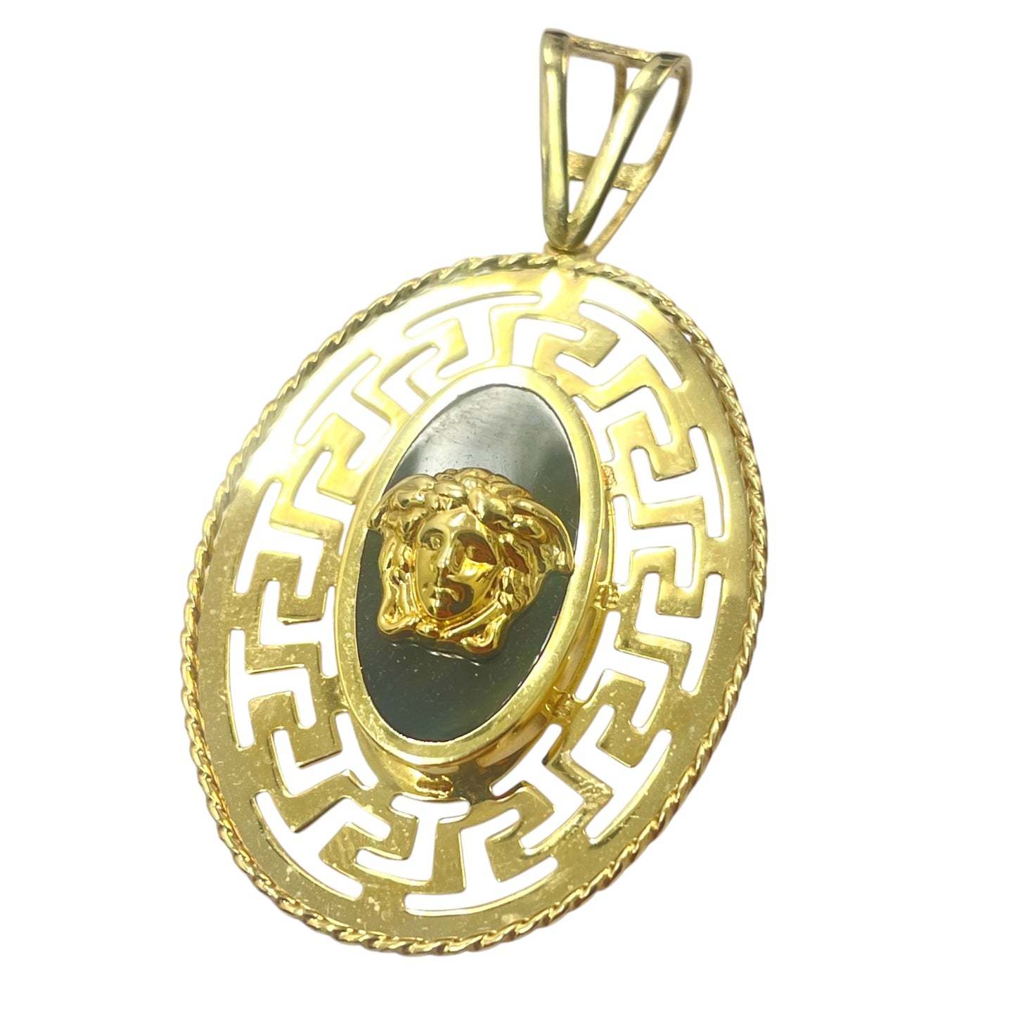 14k Oval Greca Medusa Pendant Large