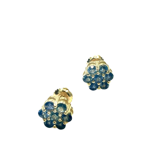 14K Natural Stone Flower Studs (Blue)