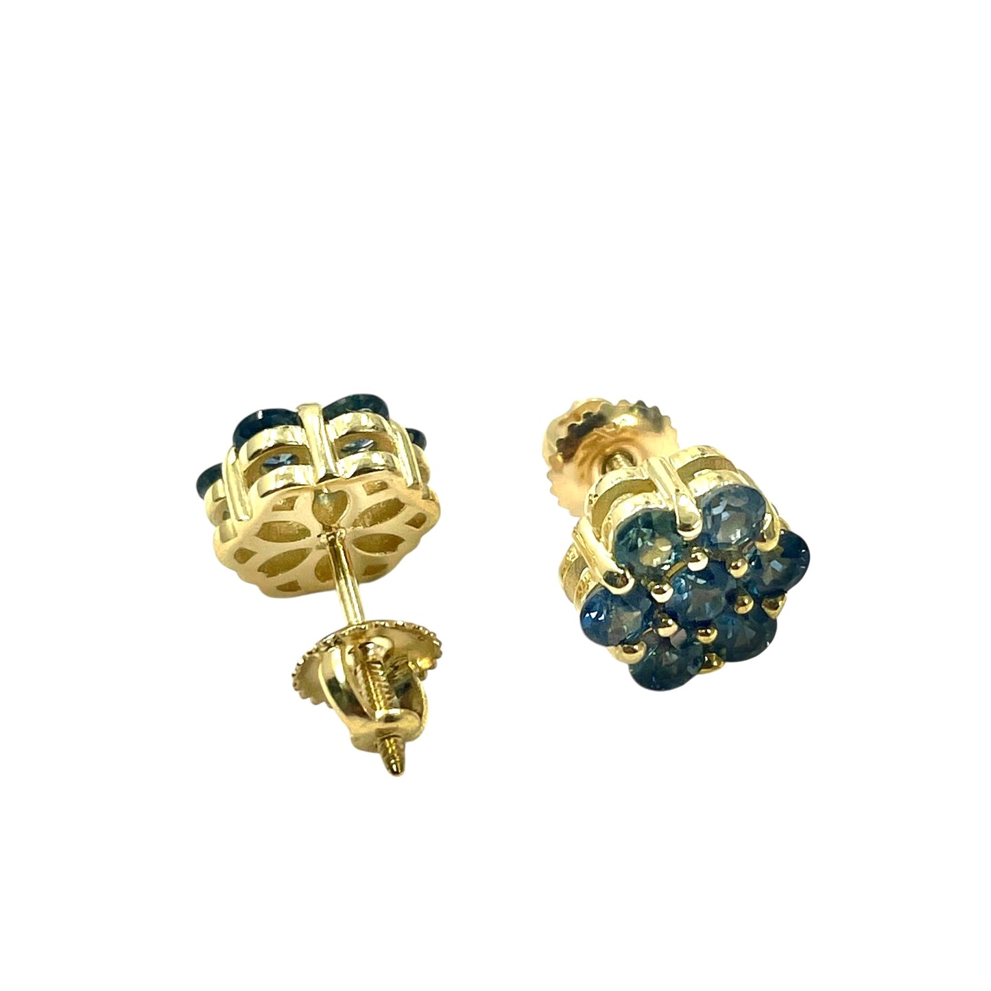 14K Natural Stone Flower Studs (Blue)