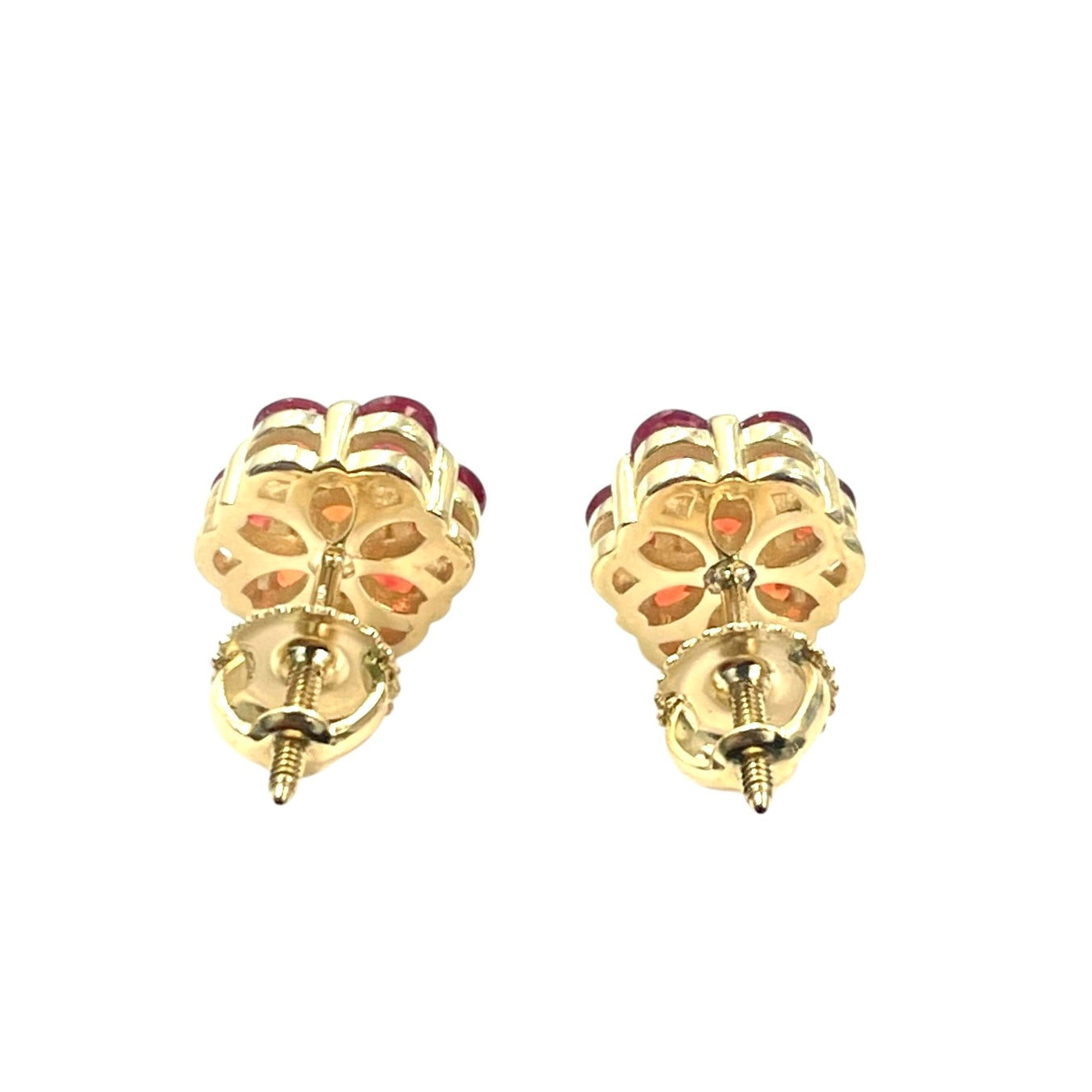 14K Natural Stone Flower Studs (Red)