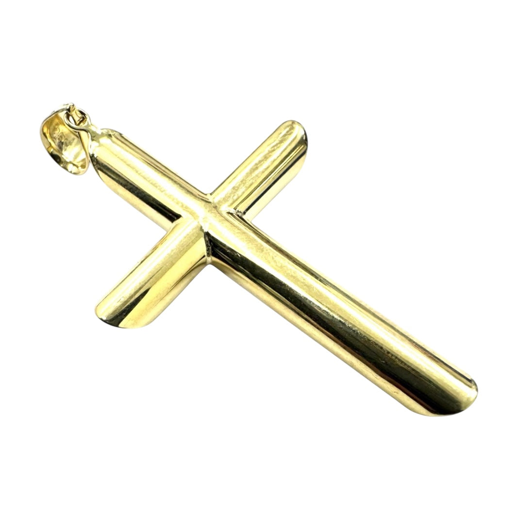 14K Rounded Tube Cross Pendant (Thick)