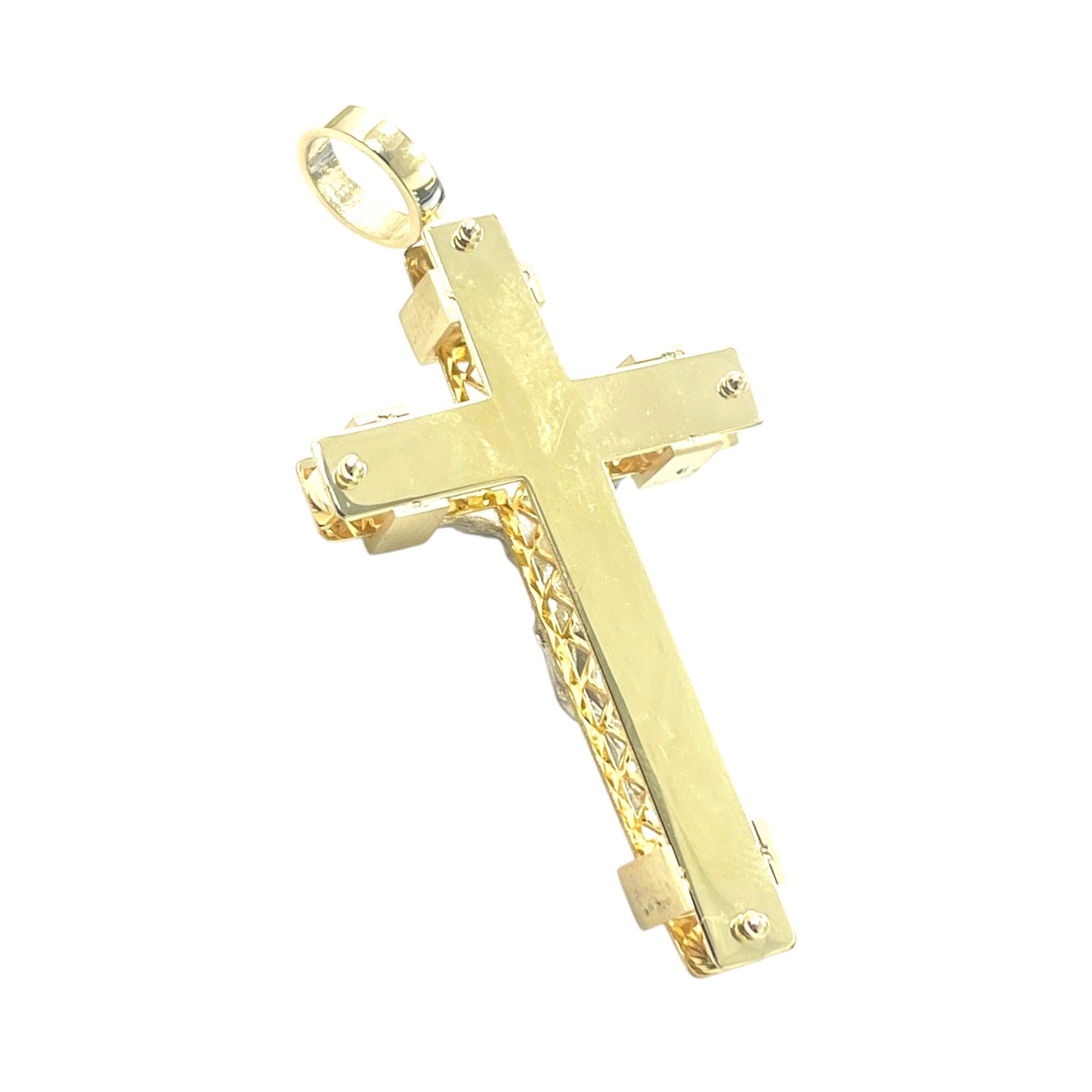 14K Two-toned Carved Mended Crucifix