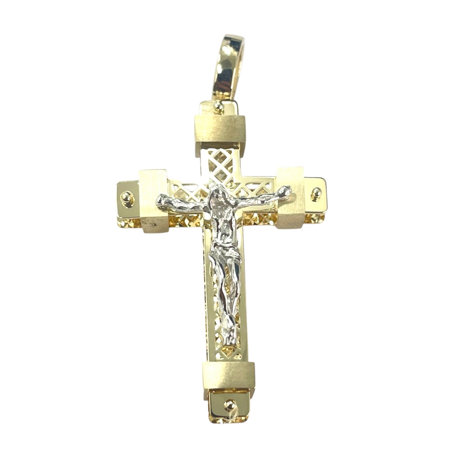 14K Two-toned Carved Mended Crucifix